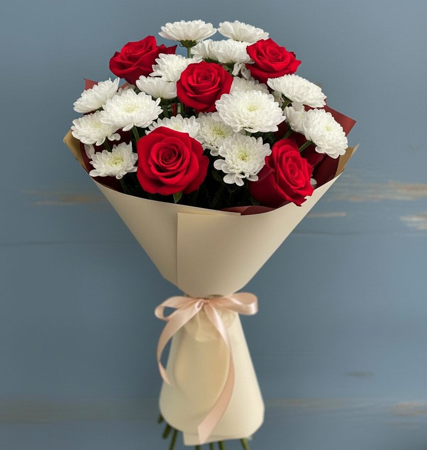 Букет цветов из: Розы и Хризантемы в Яшкино