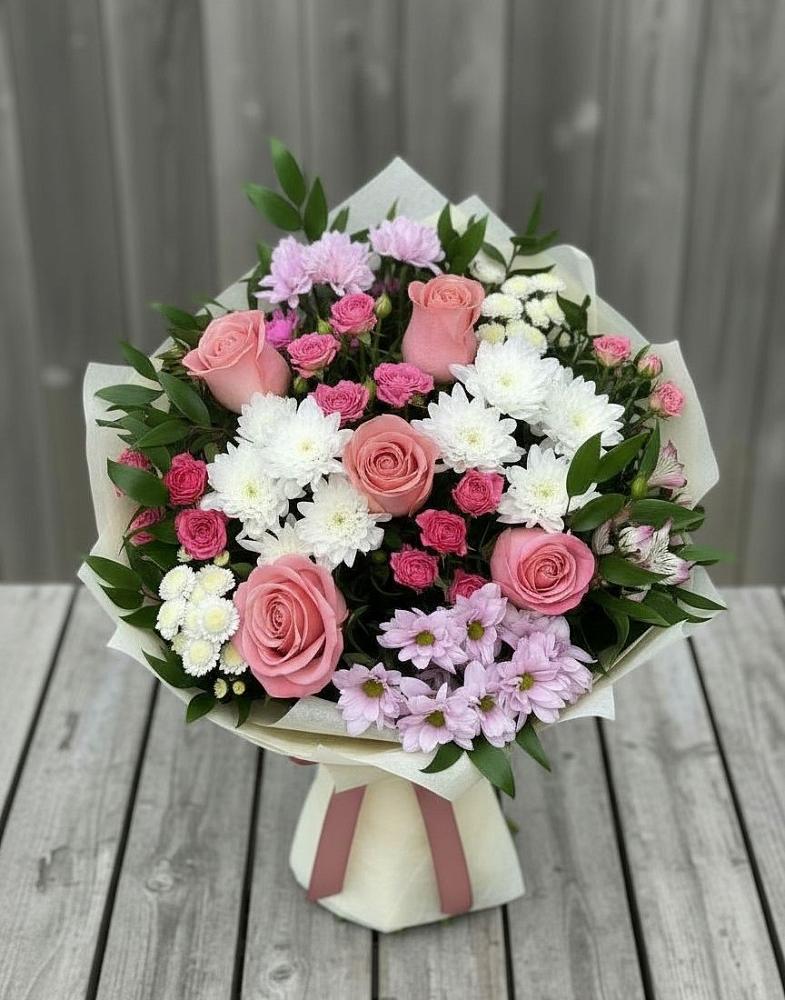 Букет цветов из: Альстромерии, Гвоздики, Розы и Хризантемы в Яшкино