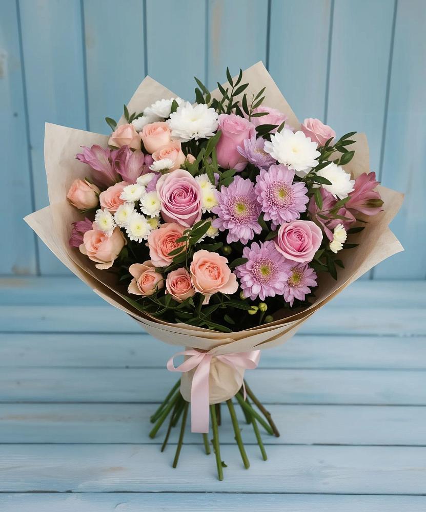 Букет цветов из: Хризантемы, Розы и Альстромерии в Яшкино