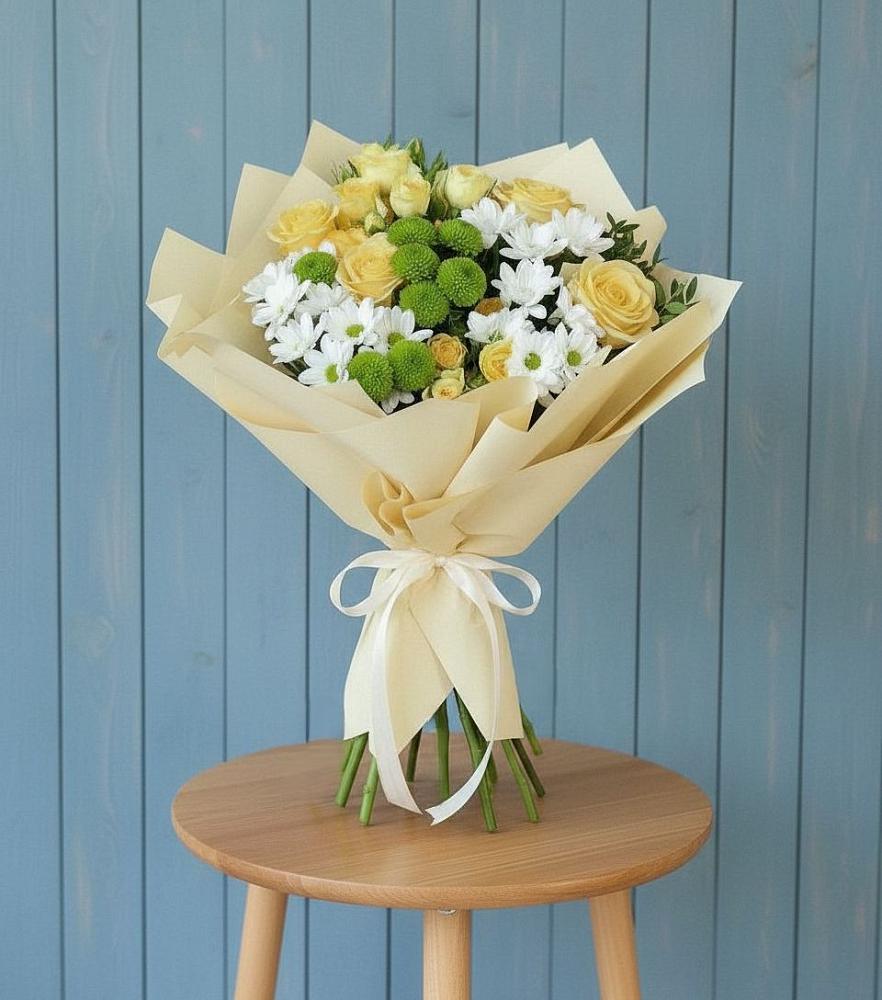 Букет цветов из: Хризантемы и Розы в Яшкино