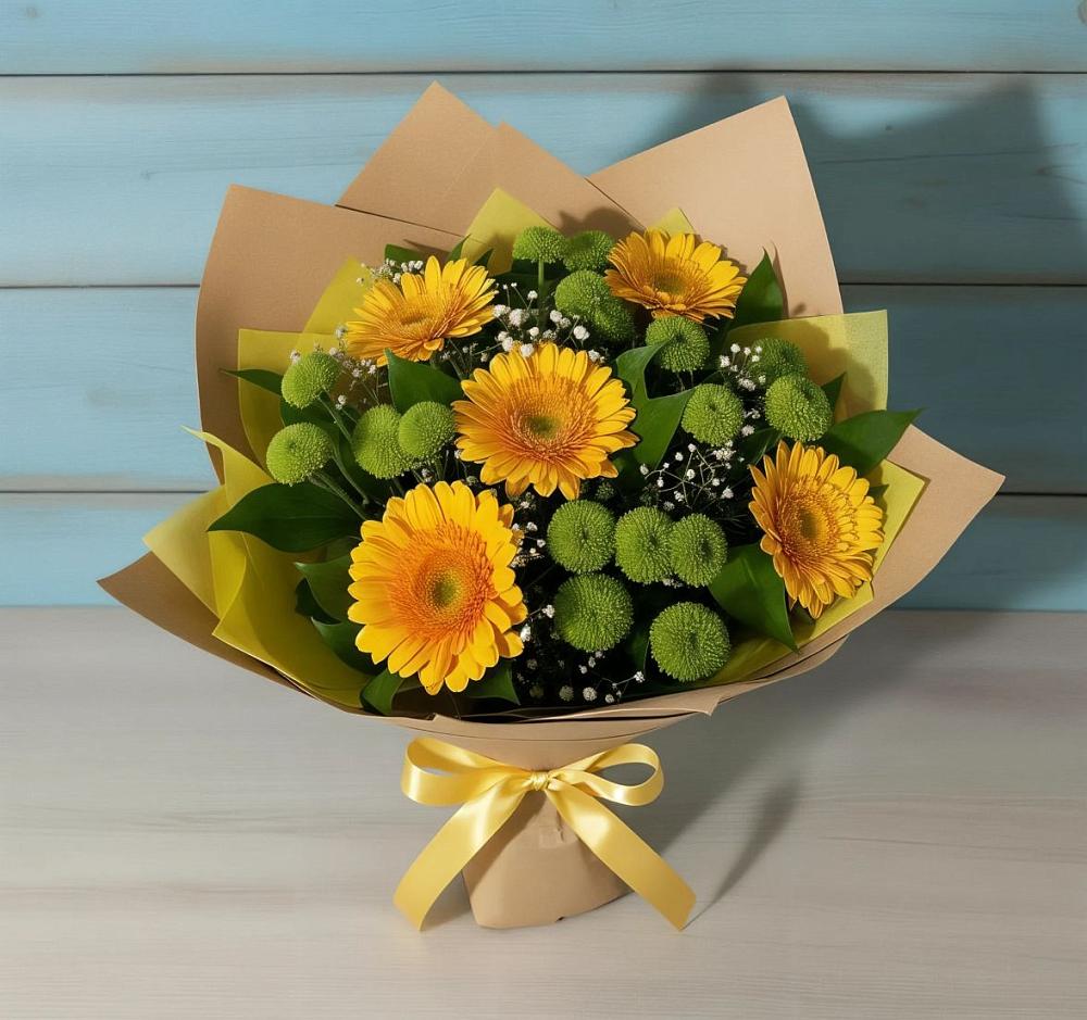 Букет цветов из: Герберы и Хризантемы в Яшкино