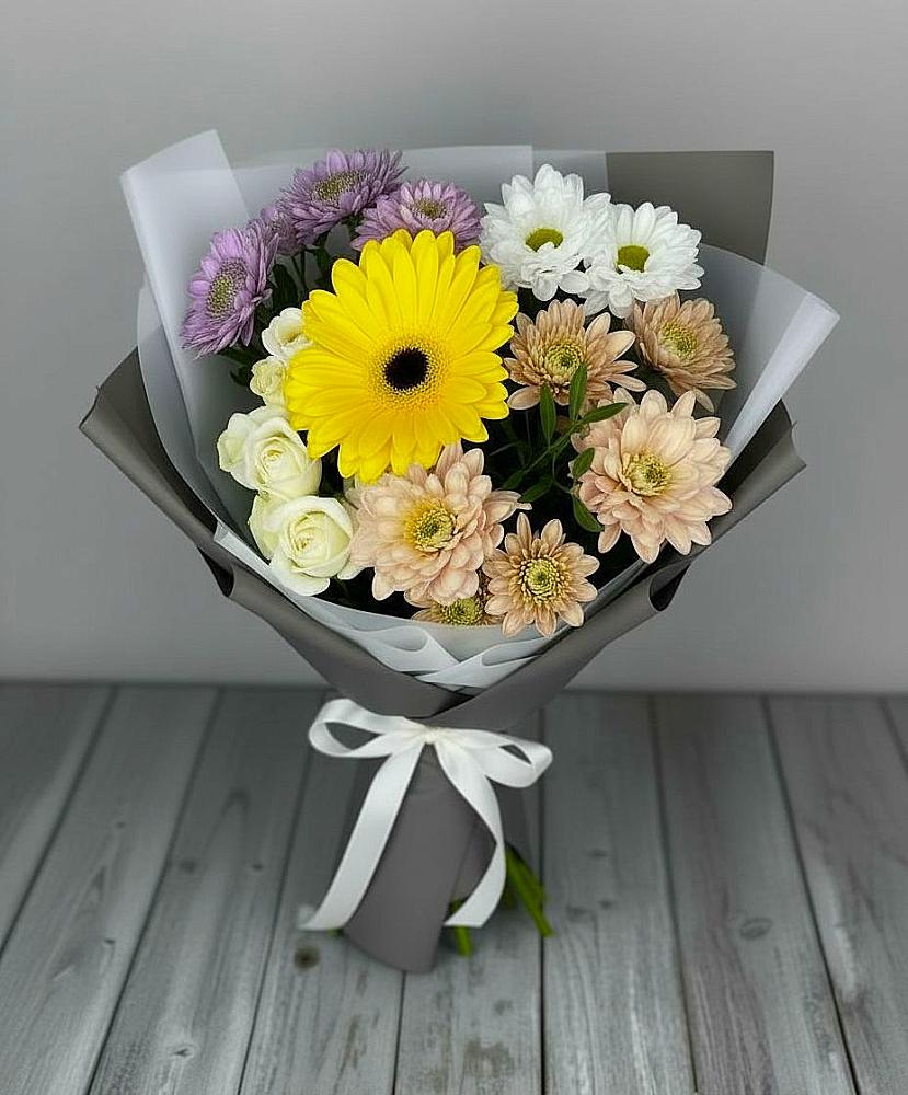 Букет цветов из: Розы, Герберы и Хризантемы в Яшкино