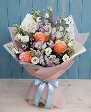 Букет цветов из:  Лизиантусы, Розы, Альстромерии и Гипсофила #REPLACE_PRED# Яшкино