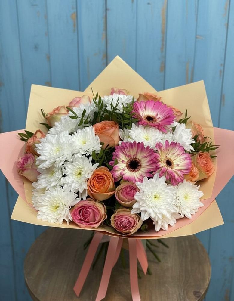 Букет цветов из: Розы, Герберы и Хризантемы в Яшкино