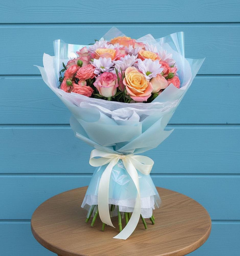 Букет цветов из: Хризантемы и Розы в Яшкино