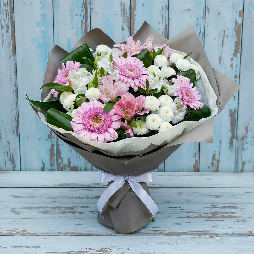 Букет цветов из: Герберы, Альстромерии и Хризантемы в Яшкино