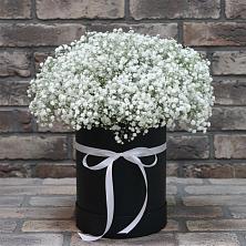 Цветочная композиция из Гипсофила в шляпной коробке в Яшкино